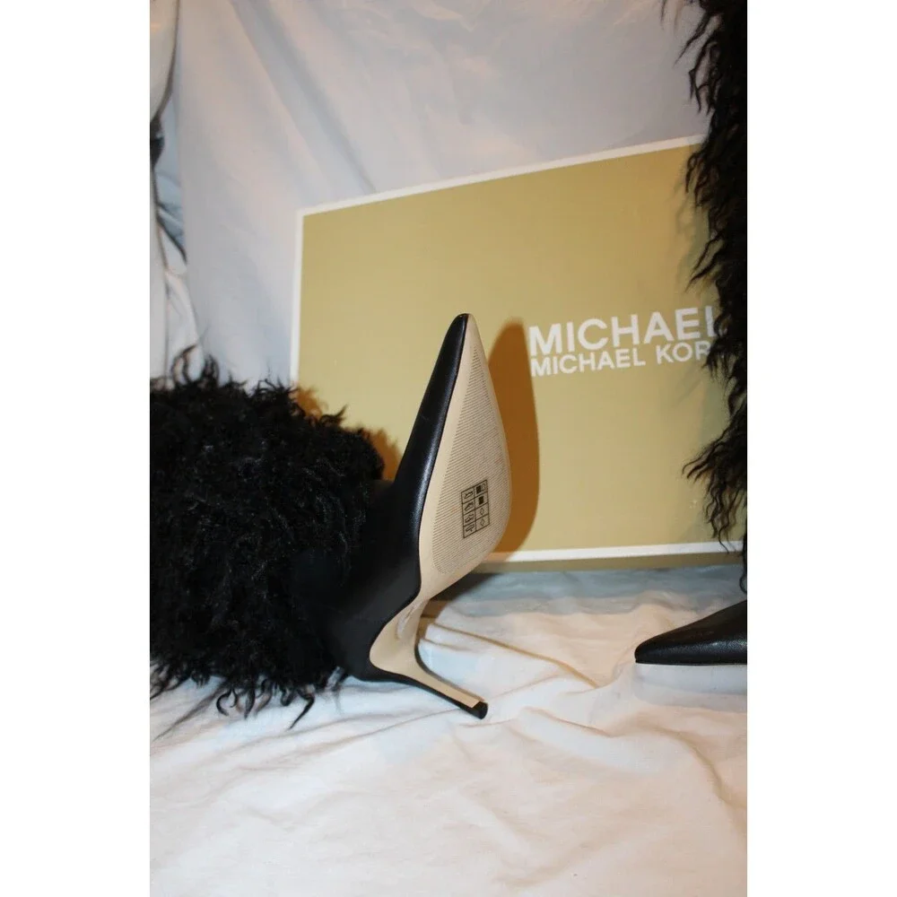 Michael Kors Women's Dawn Heeled Tall Fur Boots NEW $385 Black Sz 8